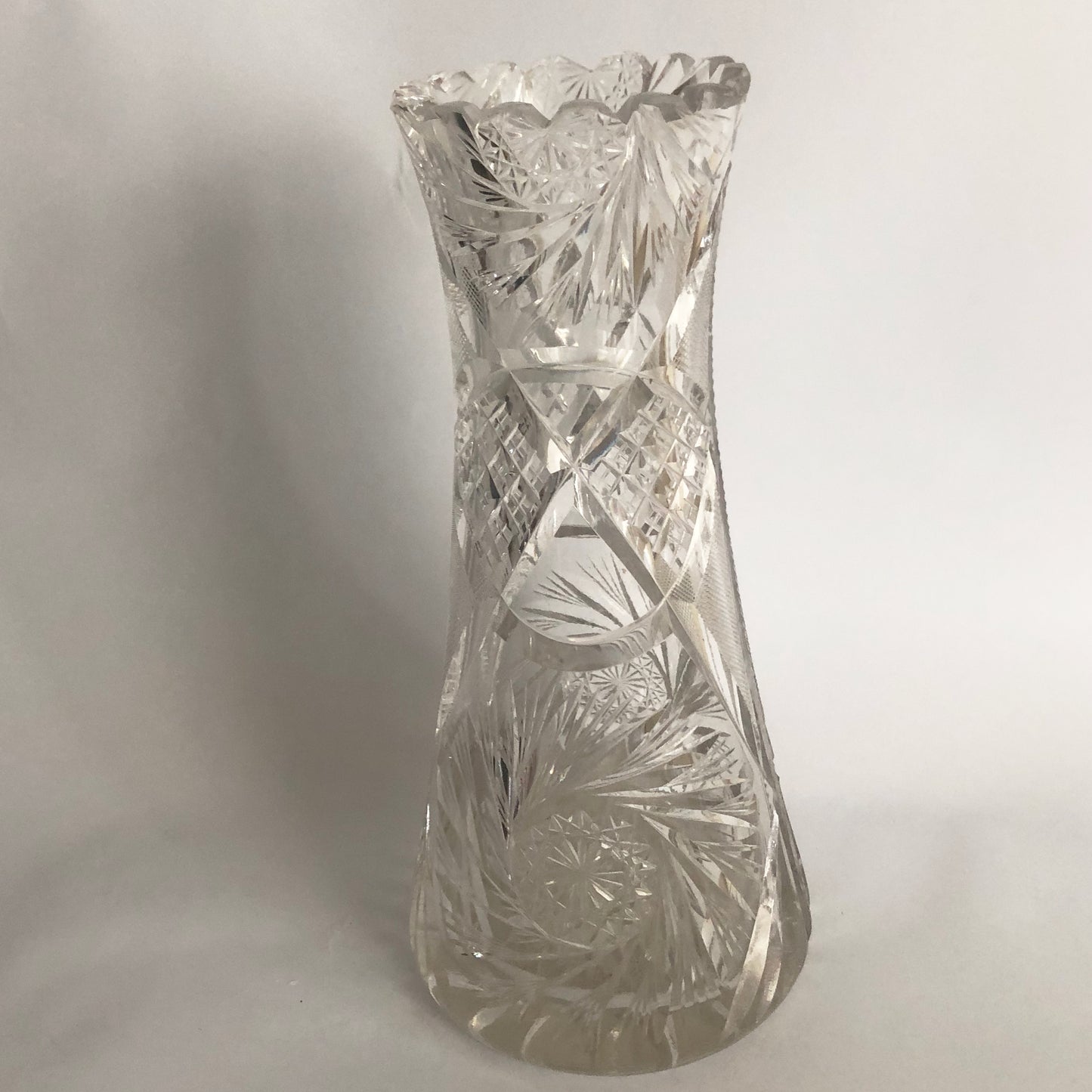 Vintage Brilliant Period Cut Crystal vase Sawtooth Edge