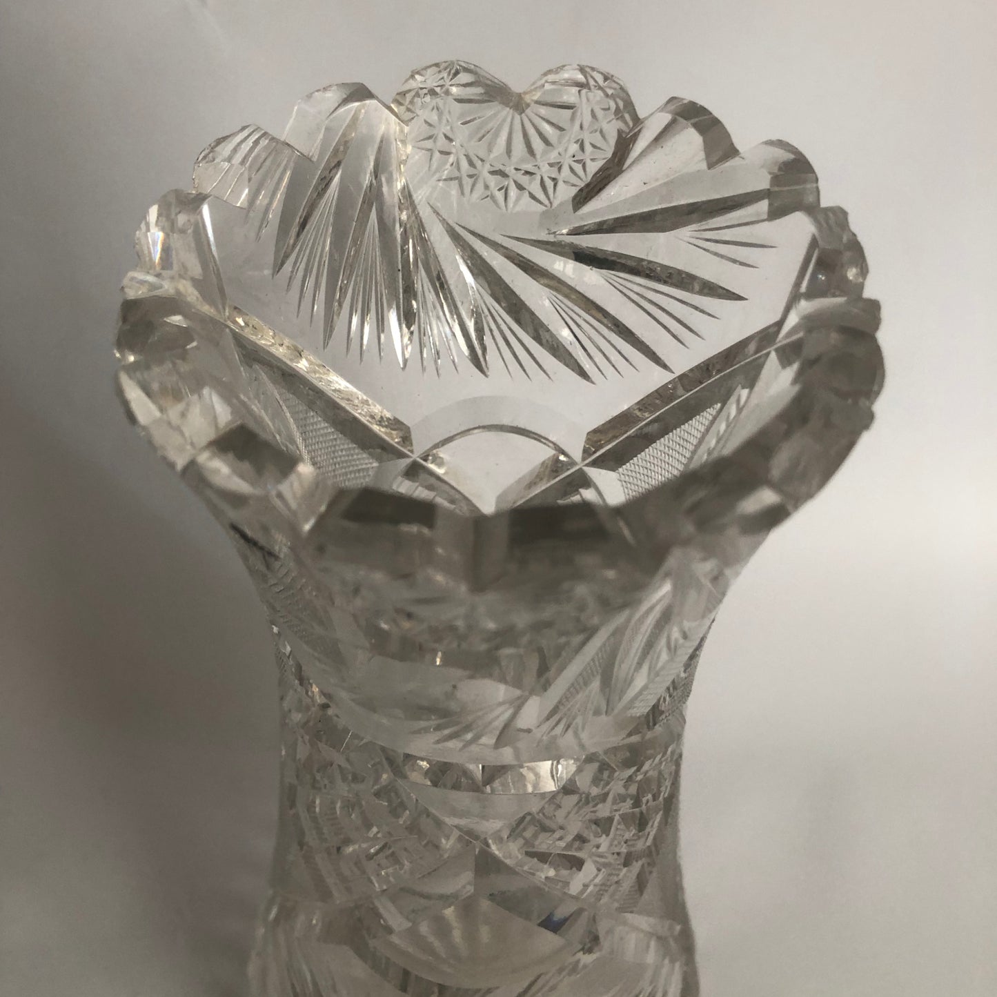 Vintage Brilliant Period Cut Crystal vase Sawtooth Edge