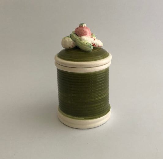 Vintage Ceramic Lidded Canister Topped with Decorative Vegetables