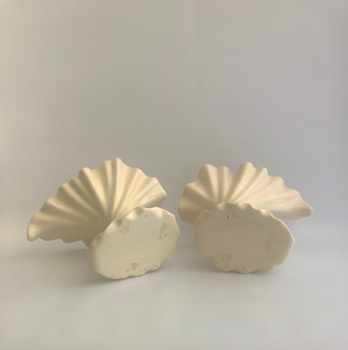 Pair of Ceramic Swirled Flare Whimsical Cream Vases