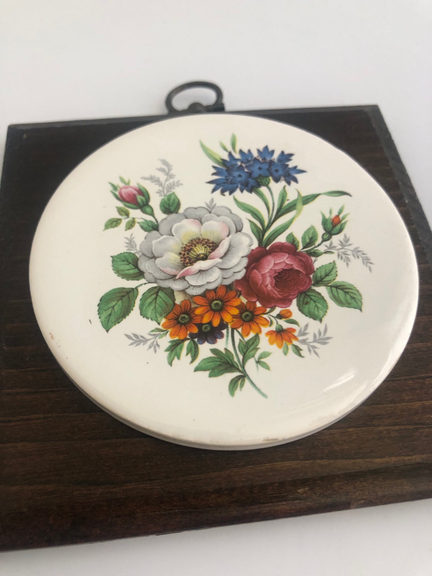 Wall Hanging Floral Tile and Wood