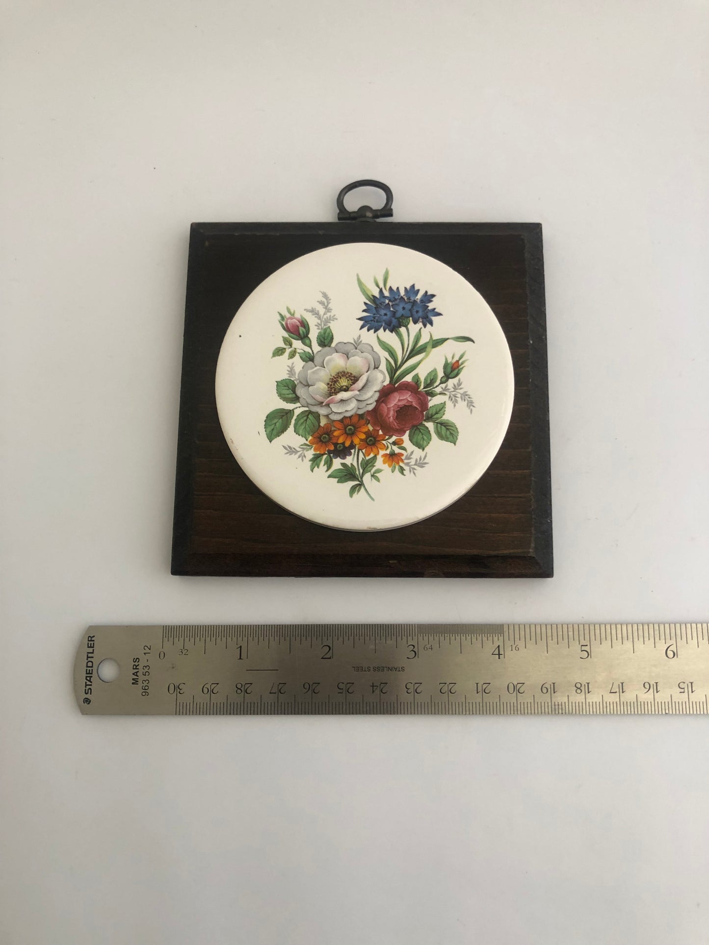 Wall Hanging Floral Tile and Wood