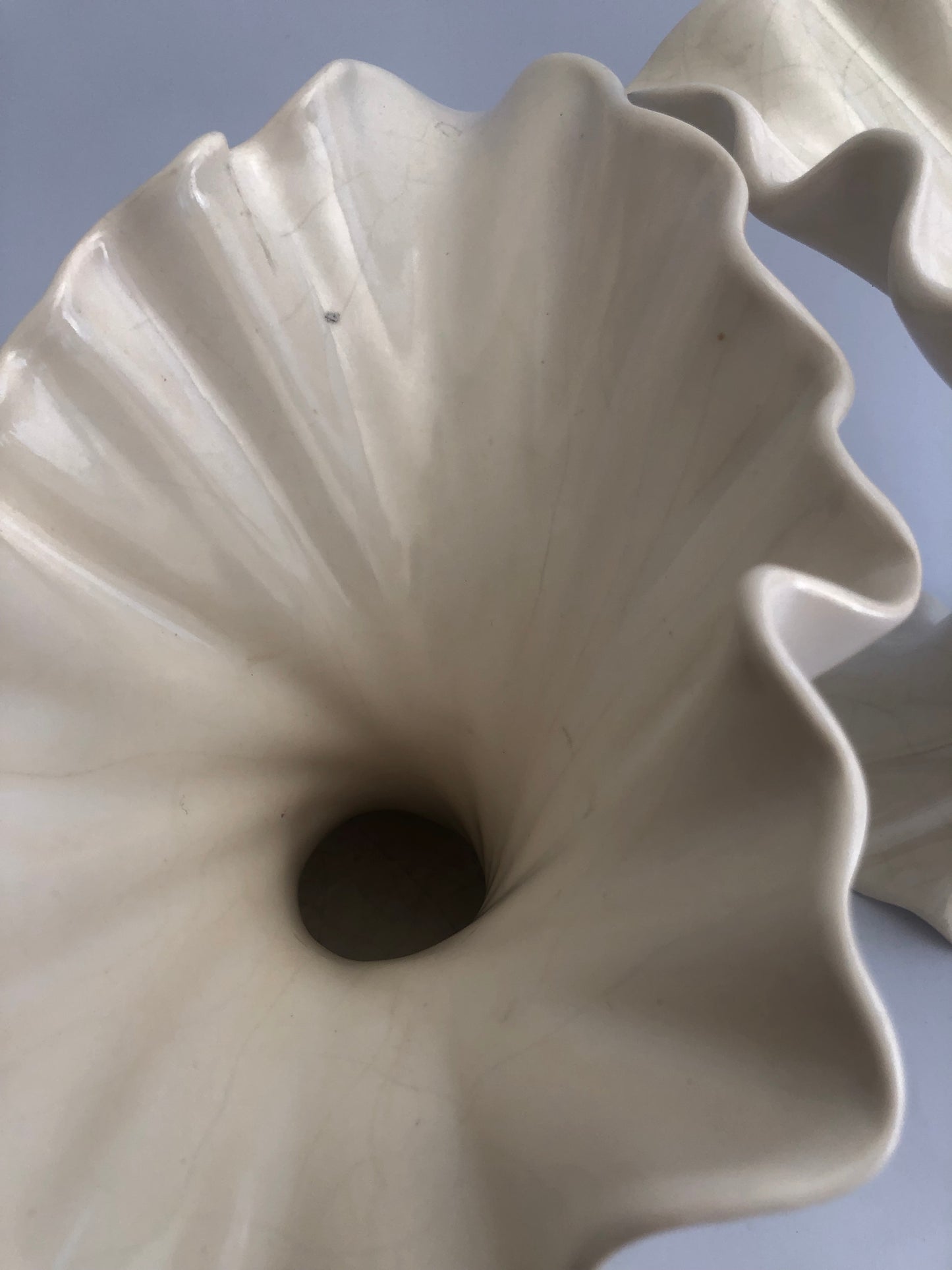 Pair of Ceramic Swirled Flare Whimsical Cream Vases