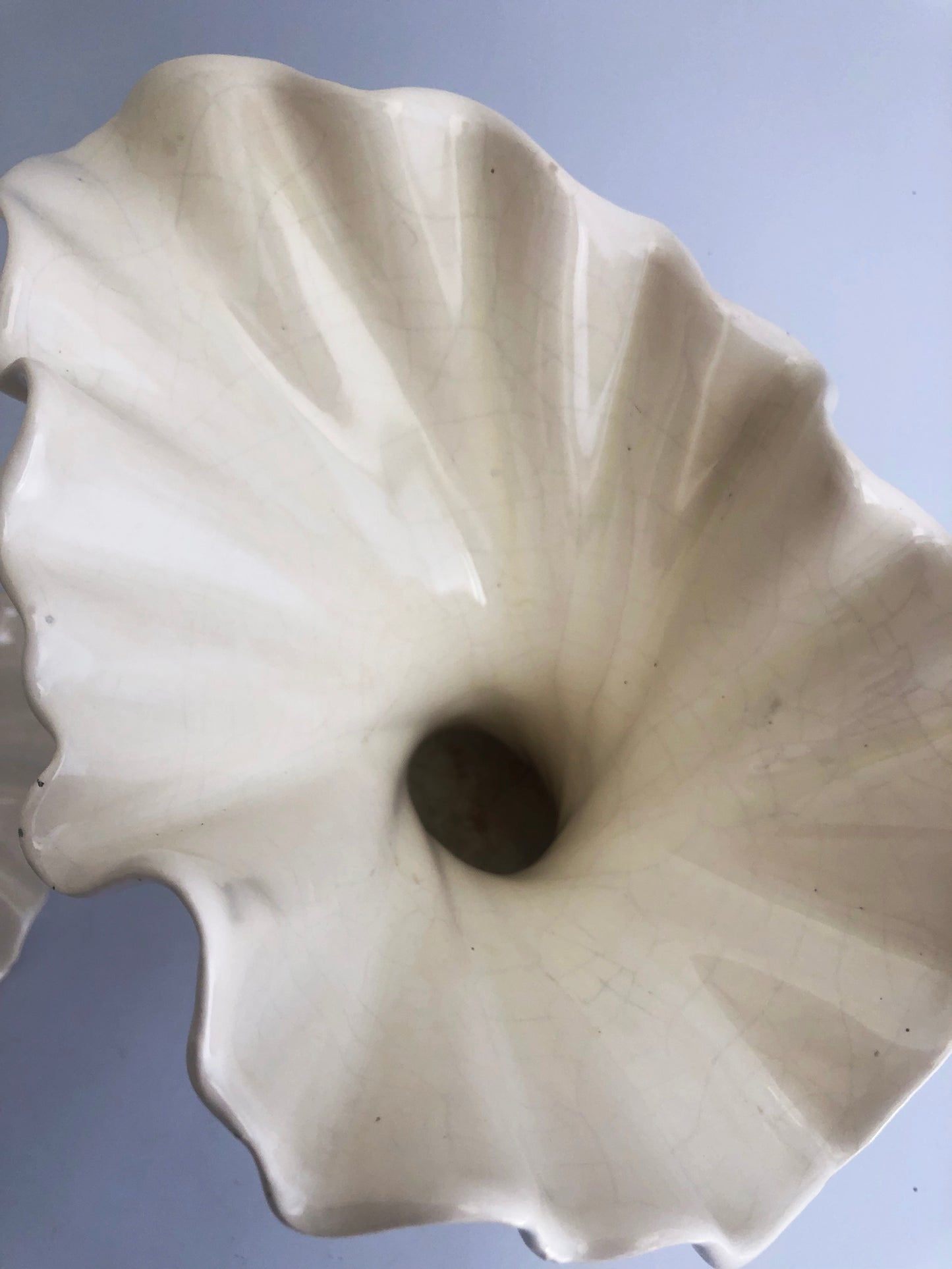 Pair of Ceramic Swirled Flare Whimsical Cream Vases
