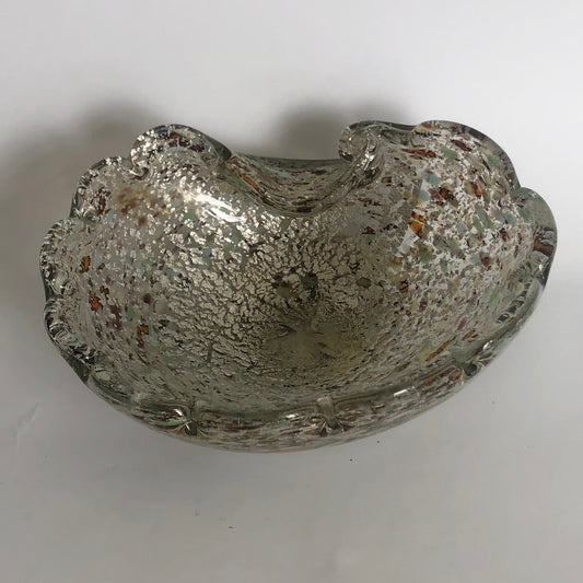 Vintage 1970's Murano Confetti Dish Scalloped Rim