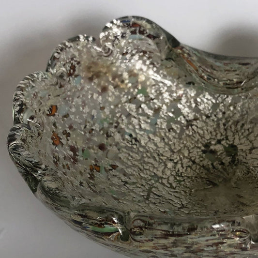Vintage 1970's Murano Confetti Dish Scalloped Rim