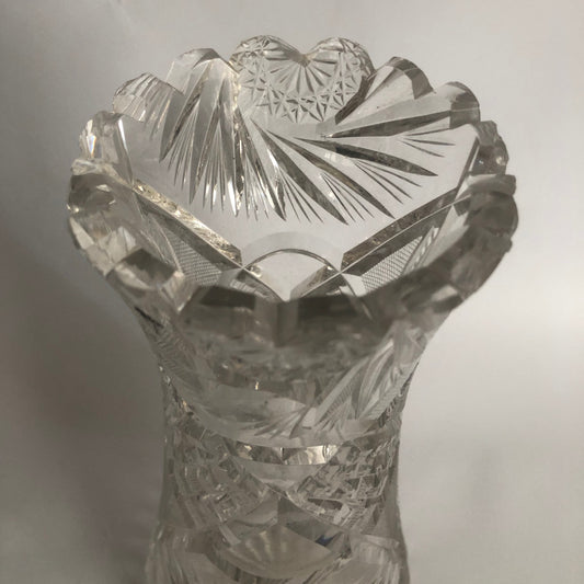 Vintage Brilliant Period Cut Crystal vase Sawtooth Edge