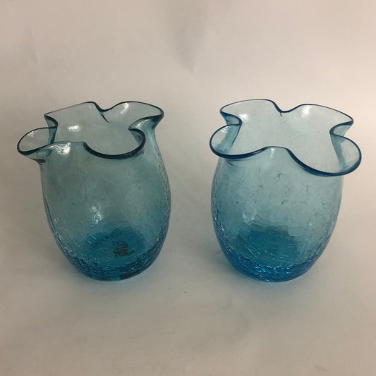 Vintage Blue Crackle Glass Votives