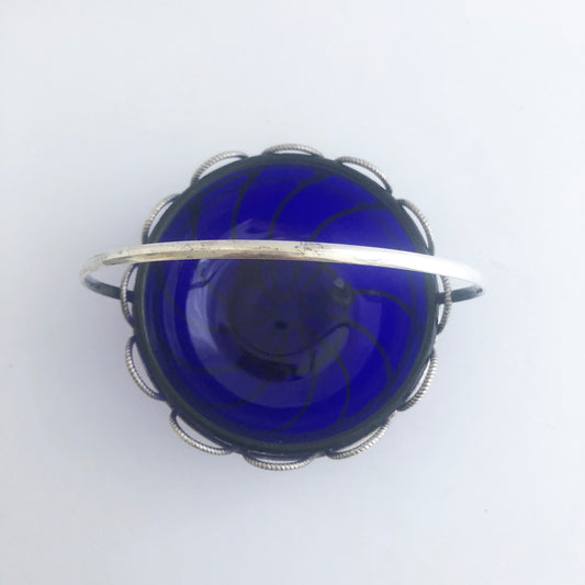Vintage Bristol blue glass bon bon bowl with silverplated holder
